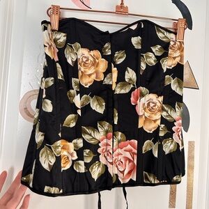 Corset Lace Up Back Metal Clasps Floral Design sweetheart fairycore regencycore